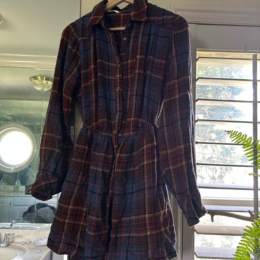Roots Navy and Red Plaid Long Sleeve Dress